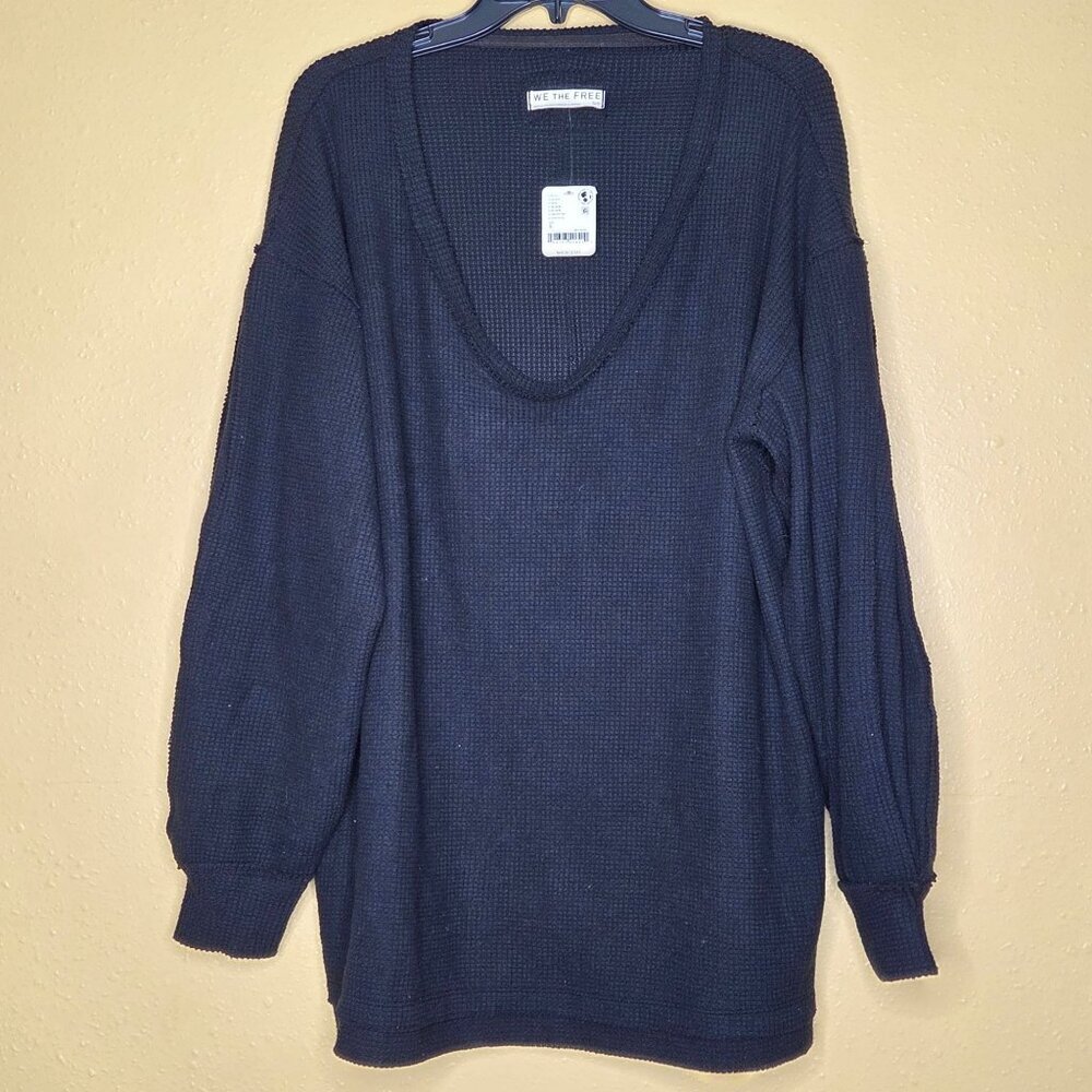 Free People Coast 2 Coast Waffle-Knit Top - Black, Small